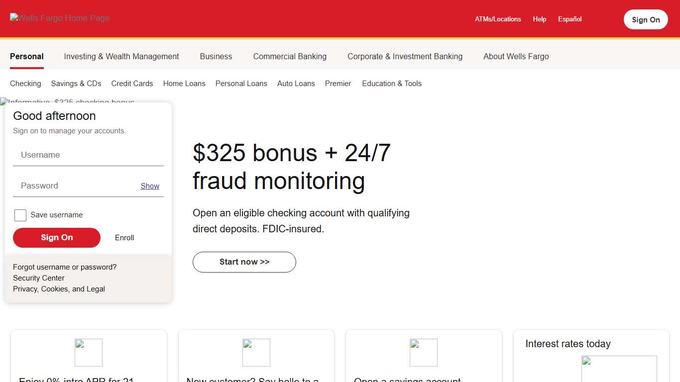 Wells Fargo Bank Financial Services & Online Banking